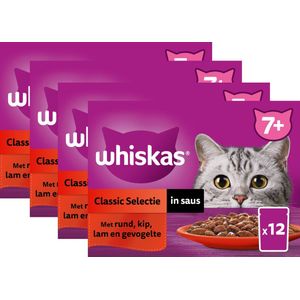 Whiskas Kattenvoer 7+ Senior - Maaltijdzakjes Multipack - Classic Selectie in Saus - 48 x 85g
