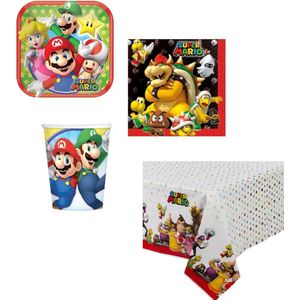 Amscan – Super Mario – Feestpakket – Tafelkleed – Bordjes – Bekers ��– Servetten – Versiering - Kinderfeest.