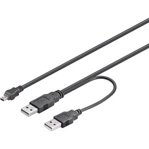 USB Mini B naar 2x USB-A Y-kabel - USB2.0 - tot 1A / zwart - 1 meter