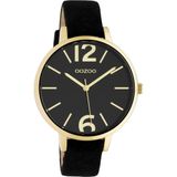 OOZOO Timepieces - goudkleurige horloge met zwarte leren band - C10836 - Ø42