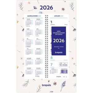 Brepols Week omlegkalender 2026 - Fantasy - Week begint op maandag - 20 x 31 cm - Beige - Bloem
