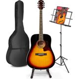 Akoestische gitaar voor beginners - MAX SoloJam Western gitaar - Incl. gitaar standaard, muziekstandaard, gitaar stemapparaat, gitaartas en 2x plectrum - Sunburst