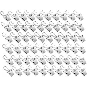 Gordijn Haken met Klem - Gordijnhaken Clips - Set van 60 - Metalen Ophanghaken - gordijnhaken voor kabelklemmen - Clips met haken voor gordijnen - Douchegordijn - Voor Slaapkamer, Badkamer, Huisdecoratie, Zilver