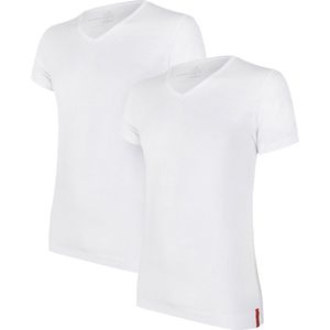 Undiemeister - T-shirt - T-shirt heren - Slim fit - Korte mouwen - Gemaakt van Mellowood - V-Hals - Chalk White (wit) - 2-pack - L