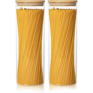 2000ml Airtight Storage Jars with Bamboo Lid, Set of 2 Food Storage Jars, Pasta, Muesli, Coffee