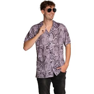 Partychimp Slangenprint Shirt voor Heren Carnavalskleding Foute Party Verkleedkleren Volwassenen Heren Gay Pride Shirt LHBTQ T-Shirt Korte Mouwen Carnaval - Polyester - Shirt - Zilver - Maat L