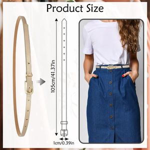 Skinny Leren Riem voor Vrouwen - Dunne Taille Riem met Metalen Gesp voor Jeans Dress Pant (Champagne)