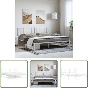 The Living Store Bedframe met hoofdbord metaal wit 183x213 cm - Metalen Bedframe - Klassiek Bed - Wit Bed - Boxspring Bed - Bed Met Opbergruimte