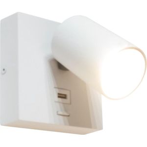 Wandlamp Master USB Wit - 1x GU10 LED 6W 2700K 420lm - USB - IP20 > wandlamp binnen wit | wandlamp wit | leeslamp wit | bedlamp wit | led lamp wit | usb lamp wit | usb aansluiting lamp wit