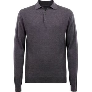 J. Lindeberg Noel Light Merino Polo Dark Grey Melange - Poloshirt Voor Heren - Lange Mouwen - Donkergrijs - S