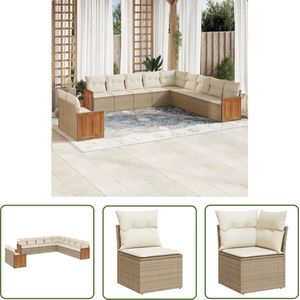 The Living Store Loungeset PE-Rattan Hoekbank 6x Middenbank 4x Bank 55x55 cm Kussens Afneembaar Beige - Duurzaam PE-rattan - Modulair Design