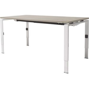 Linesto N4 bureau, hoogte instelbaar (65-85cm) met 160x80cm lindberg eiken zwevend 25mm blad en aluminium (RAL9006) vierpoot N-frame (poot rechthoekig 66 x 26 mm.), (met geintegreerde kabelgoot)