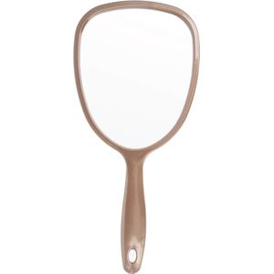 Handspiegel, champagne, ovaal, 14,5 x 11,5 cm, met ergonomische handgreep, praktisch, scheerspiegel, make-upspiegel, voor haar- en gezichtsverzorging