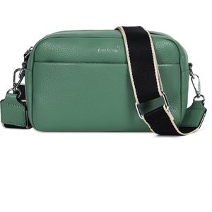 TAN.TOMI - Dames Kleine Schoudertas - Lederen Tasje - 3 vakken - Crossbody Tas Dames - Tassenriem Zwart / Beige - Groen