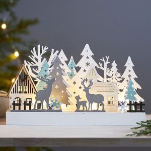 Star Trading ""Reinbek"" - LED Kerstverlichting - rendieren / sparren / chalet - hout - H 18 cm - B 30 cm