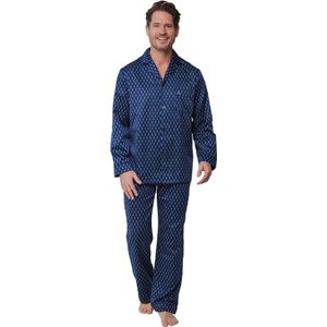 Robson satijnen pyjama heren - Knoopsluiting - Doorknoop pyjama met lange mouwen - 48 - Blauw