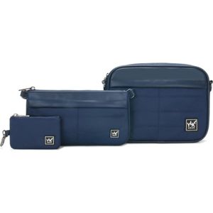 YLX Hybrid 3 Pieces Crossbody Bag | Navy Blue. Blauwe 3-delige schoudertas, crossbody tas, marine blauw, voor dames, vrouwen. Gemaakt van gerecycled nylon, eco vriendelijk, duurzaam