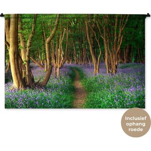 Wandkleed Bospaden - Een bos met gekleurde bloemen Wandkleed katoen 120x80 cm - Wandtapijt met foto