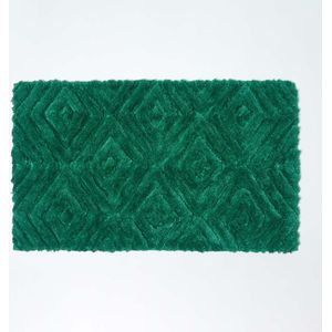 Homescapes Ikat antislip dieppolige badmat 100% katoen, groen