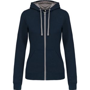 Kariban Damessweater met rits en capuchon in contrasterende kleur K467 - Navy / Fine Grey - S