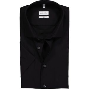 Seidensticker Slim Fit overhemd korte mouw - zwart - Strijkvrij - Boordmaat: 42