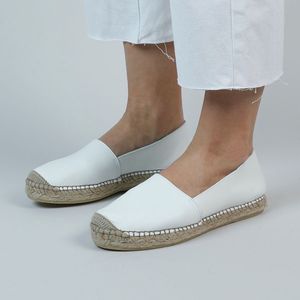 Manfield - Dames - Witte leren espadrilles - Maat 39