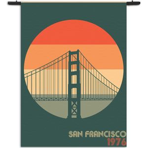 Velours Wandkleed San Francisco 1976 Golden Gate Bridge Rechthoek Verticaal XXL (250 X 180 CM) - Wandkleden - Met roedes