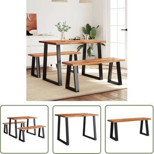 The Living Store Eethoek Houten Bankjes en Tafel - 110x70x75 cm - Zwart