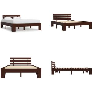 vidaXL Bedframe massief grenenhout donkerbruin 140x200 cm - Bedframe - Bedframes - Bed Frame - Bed Frames