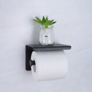Zelfklevende toiletpapierhouder zonder boren - zwarte toiletrolhouder met plank - muurbevestiging van roestvrij staal Toiletrolhouder
