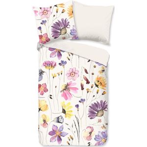 Cheqo® Bloemen Dekbedovertrek 200x200 cm - Waterverf Bloemenprint - Multi - 2 Persoons - 100% Katoen