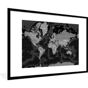 Fotolijst incl. Poster - Wereldkaart - Rood - Zwart - Kind - Jongetjes - Meid - 120x80 cm - Posterlijst