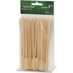 50x Bamboe houten sate prikkers/spiezen 15 cm - Hapjes barbecue/grill sate stokjes