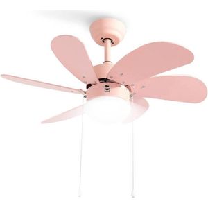 Mrs. Joness - Stille 6 Blad Plafondventilator - 3 Snelheden - Ketting Schakelaar - Omkeerbaar Blad - 80 cm - Roze - Woonkamerlamp - Keuken - Slaapkamer - Moderne Ventilator Lamp