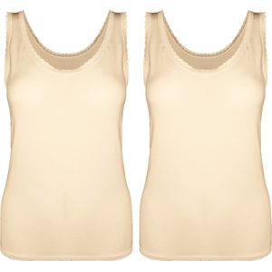 Dames Onderhemd met Kant - 2-Pack - Bamboe Viscose - Beige - Maat L/XL | Zijdezacht, Ademend en Perfecte Pasvorm