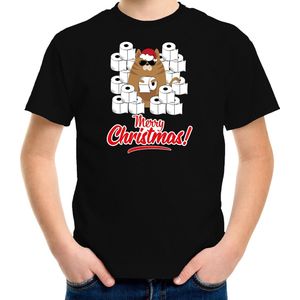 Fout Kerstshirt / Kerst t-shirt met hamsterende kat Merry Christmas zwart voor kinderen- Kerstkleding / Christmas outfit 104/110