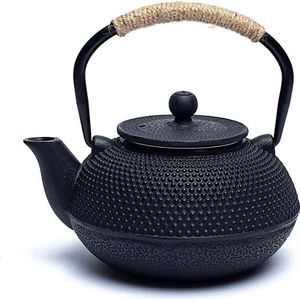 Tetsukyusu - Gietijzeren theepot 0,6 liter zwart - Geëmailleerde theepot in Japanse stijl - Met filter