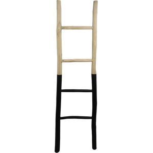 Decoratie Ladder - 45x4x150cm - Naturel/Zwart - Teak - handdoekladder, decoratie ladder, wandrek ladder, decoratie trap, decoratierek, ladderrek, houten ladder, handdoekrek badkamer, ladder handdoekenrek