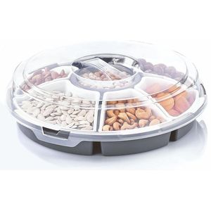 Serveerset met 6 schalen - Ø 33 cm - ronde snack en dip transportbox met deksel - vaatwasmachinebestendige snackborden - schotels voor dip tapas serveerborden Wasmachine- & Drogeraccessoires
