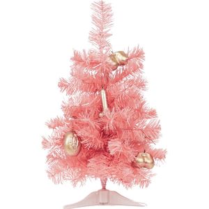 Kunstboom - Kerstboom met led lampjes - Kunststof - Roze - 50 cm