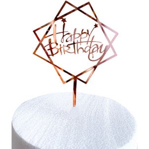 Cake Topper Happy Birthday Versiering Taarttopper Decoratie Rose Goud Verjaardag Versiering Feest Versiering – 1 Stuk