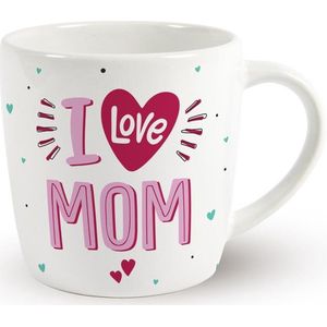 Valentijn - Mok - I love mom - Gevuld met een mix van verpakte toffees - In cadeauverpakking met lint