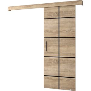 InspireMe - Schuifdeursysteem met rail - 90x204cm - AGRA III - Sonoma Eik + Sonoma Eik frame + Zwart Handvat met Soft-Close system