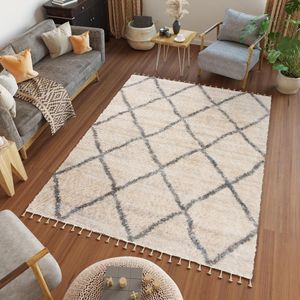 Tapiso Versay Fringes Vloerkleed Hoogpolig Boho Shaggy Tapijt Maat- 140x200