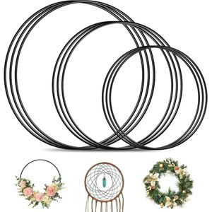 9 stuks zwarte metalen ringen 20 & 25 en 30 cm - Decoratief voor knutselen en ophangen - Doe-het-zelf bruiloftskrans accessoires - Macramé ring - Set van metalen ringen