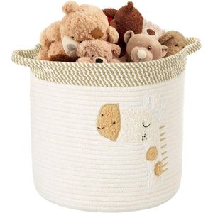 Geweven Katoenen Touw Wasmand voor Luierdeken Speelgoedhanddoek met Handvat - 30 x 30 cm Beige Giraf