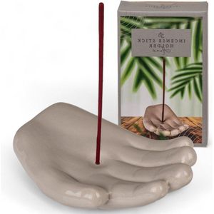 Wierookhouder hand keramiek spiritueel wit-grijs-zwart harmonieus design 12x75x25 cm (grijs)