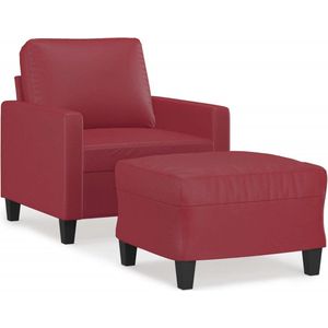 vidaXL - Fauteuil - met - voetenbank - 60 - cm - kunstleer - wijnrood