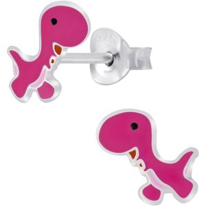 Joy|S - Zilveren dino oorbellen - roze - dinosaurus oorknoppen