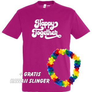 T-shirt Happy Together | Love for all | Gay pride | Regenboog LHBTI | Fuchsia | maat 3XL
